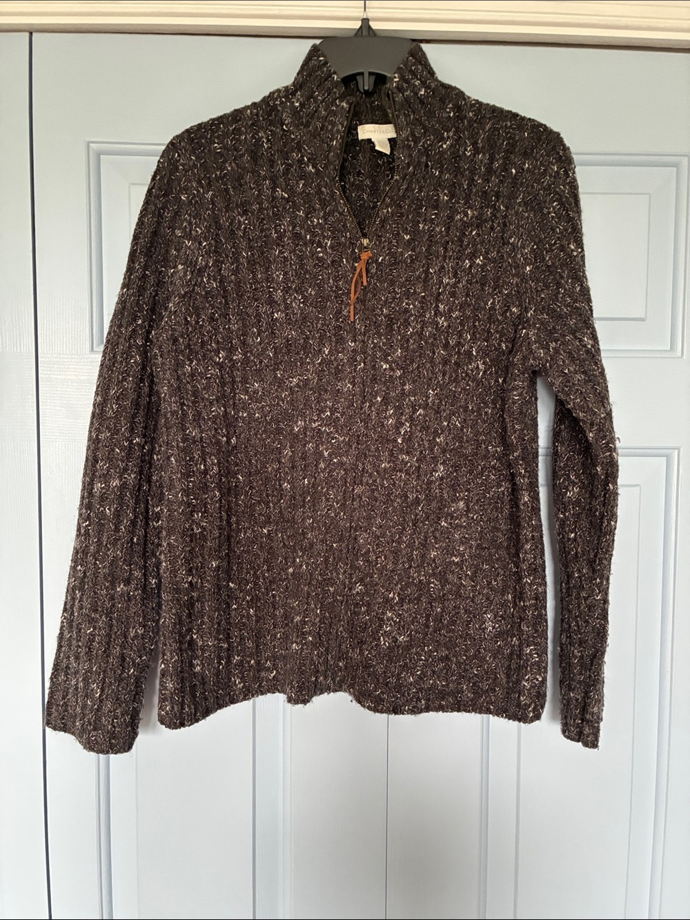 Charter Club woman’s  Marled Charcoal Zip Rib Sweater